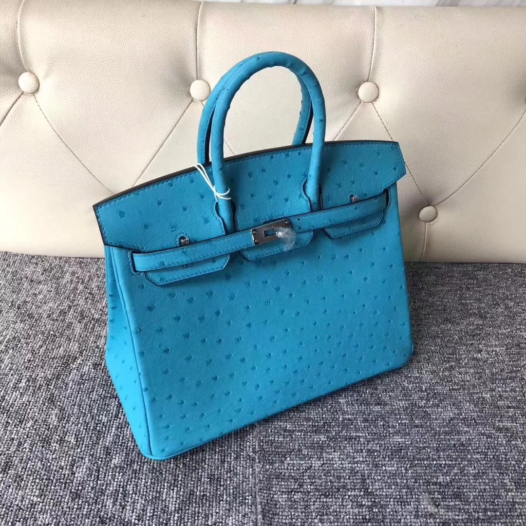 Hermès（爱马仕）Birkin铂金包 Ostrich kk鸵鸟 3p 马卡龙蓝 bule attol 银扣 顶级手缝 25cm 现货
