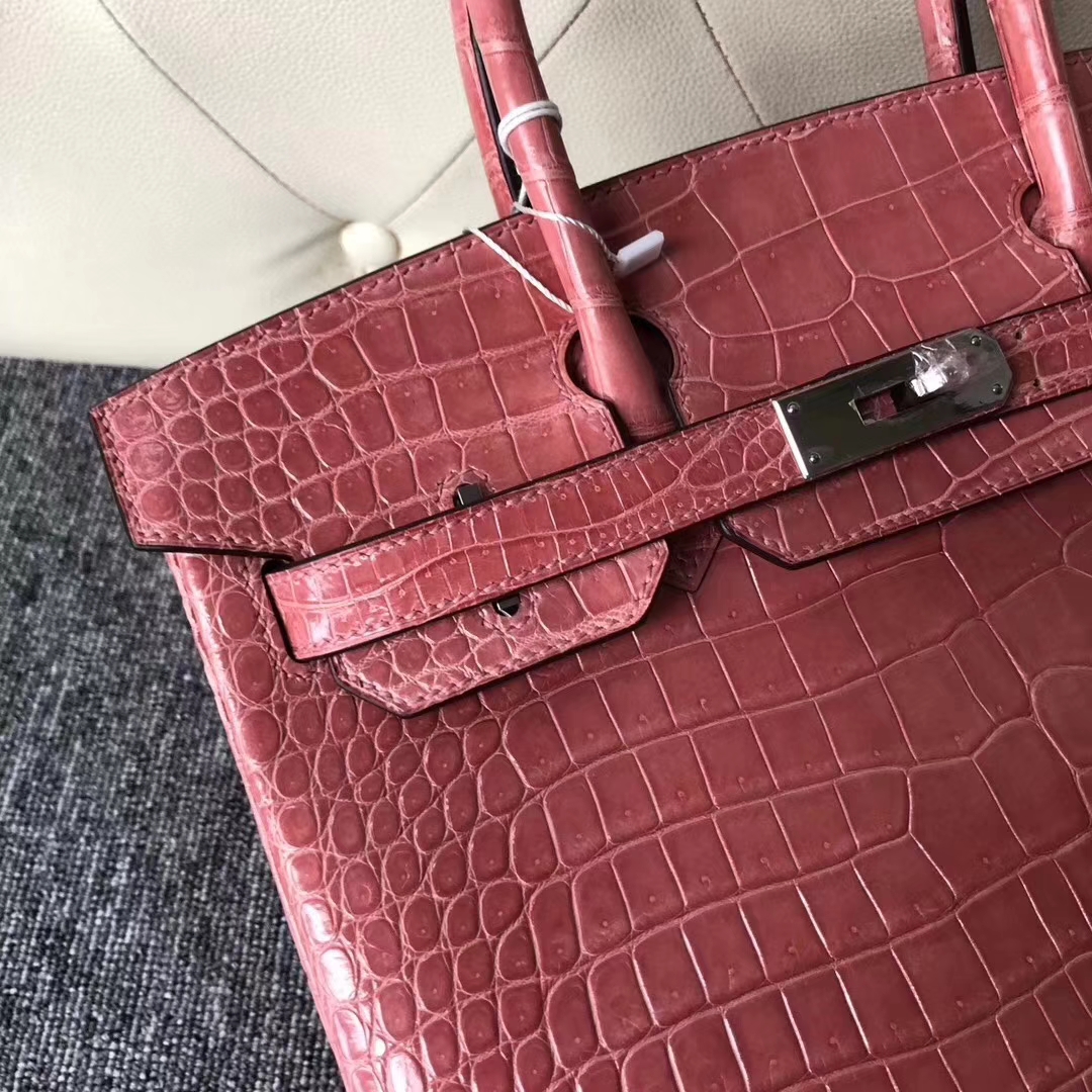 Hermès（爱马仕）Birkin铂金包 Porosus shiny 亮面澳洲湾鳄 L5 龙虾粉 crevette 银扣 30cm