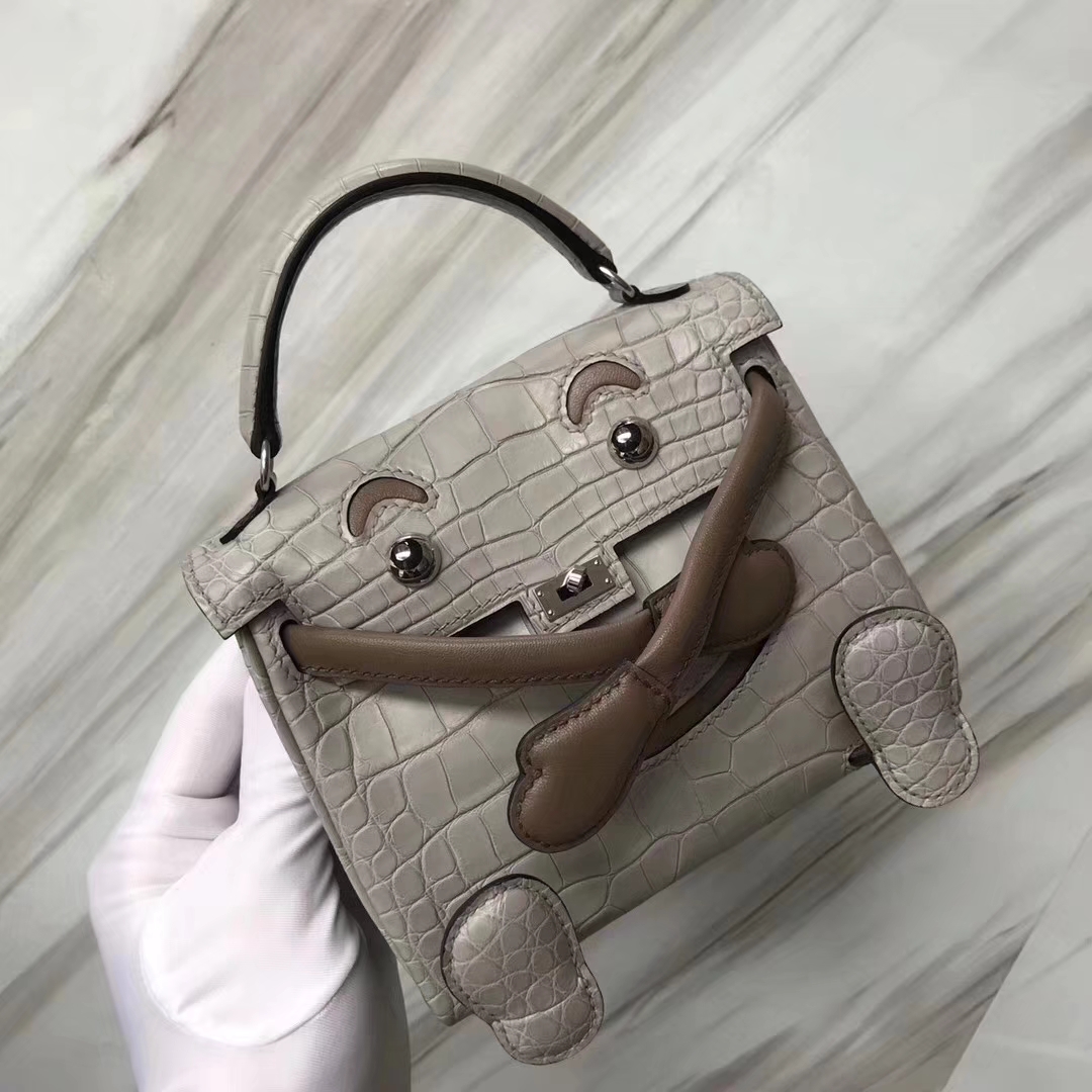 Hermès（爱马仕）Kelly doll娃娃包 ck80珍珠灰 鳄鱼拼 小可爱 16cm