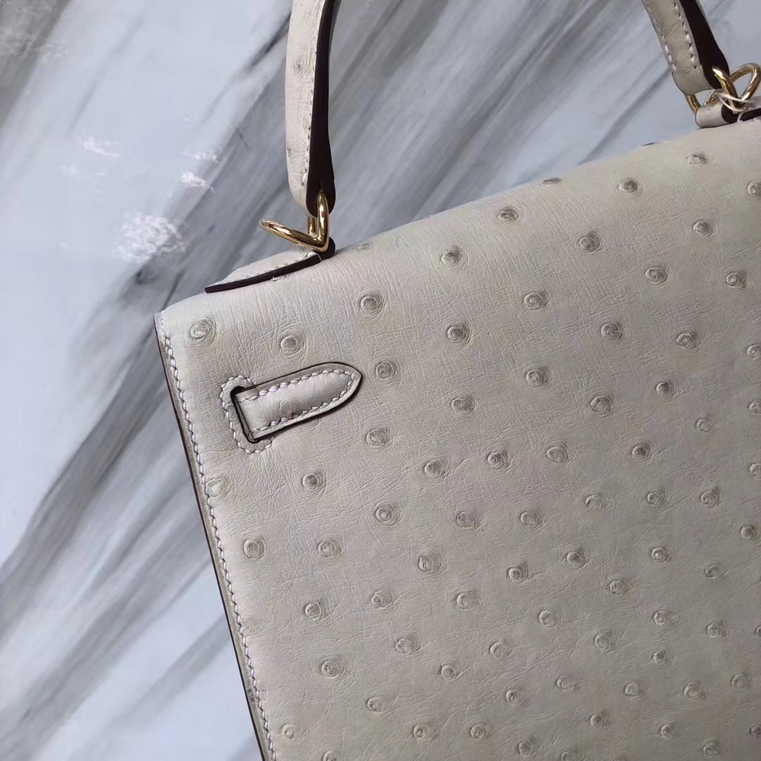 Hermès(爱马仕)Kelly凯莉包 Ostrich kk鸵鸟3C羊毛白 金扣 顶级手缝 25cm 现货-拉尔森鳄鱼皮具定制 - 爱马仕包包官网 Hermès(爱马仕)Kelly凯莉包 Ostrich kk鸵鸟3C羊毛白 金扣 顶级手缝 25cm 现货