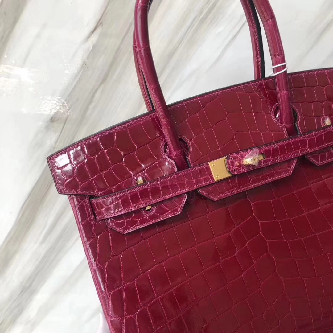 Hermès(爱马仕)Birkin Croocdile shiny 亮面鳄鱼 N5 加仑紫 玫红紫 金扣 30cm 现货-拉尔森鳄鱼皮具定制 - 爱马仕包包官网 Hermès(爱马仕)Birkin Croocdile shiny 亮面鳄鱼 N5 加仑紫 玫红紫 金扣 30cm 现货