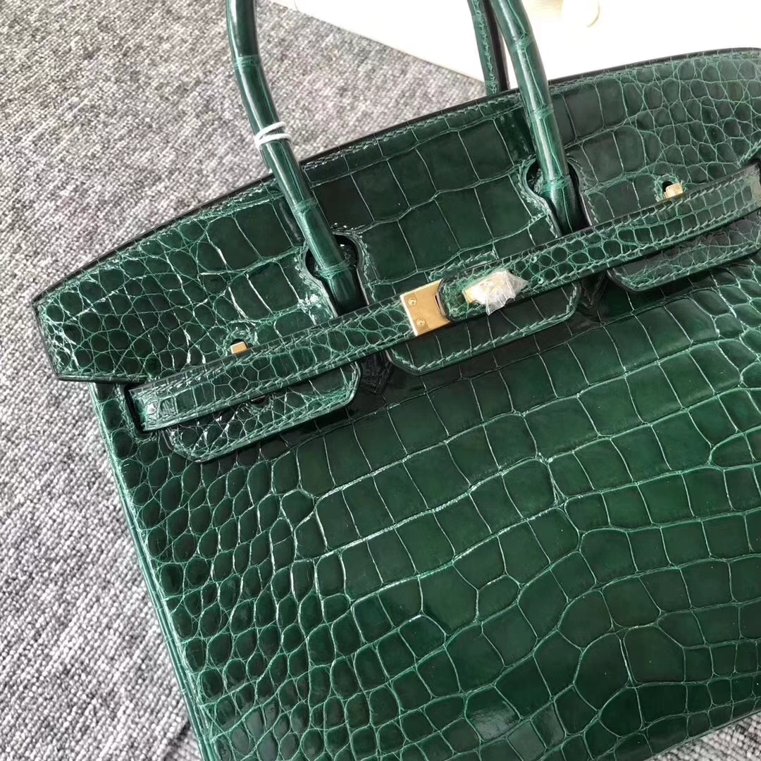 Hermès(爱马仕)Birkin铂金包 Alligator shiny 亮面鳄鱼 ck67 祖母绿 vert fonce 金扣 25cm-拉尔森鳄鱼皮具定制 - 爱马仕包包官网 Hermès(爱马仕)Birkin铂金包 Alligator shiny 亮面鳄鱼 ck67 祖母绿 vert fonce 金扣 25cm