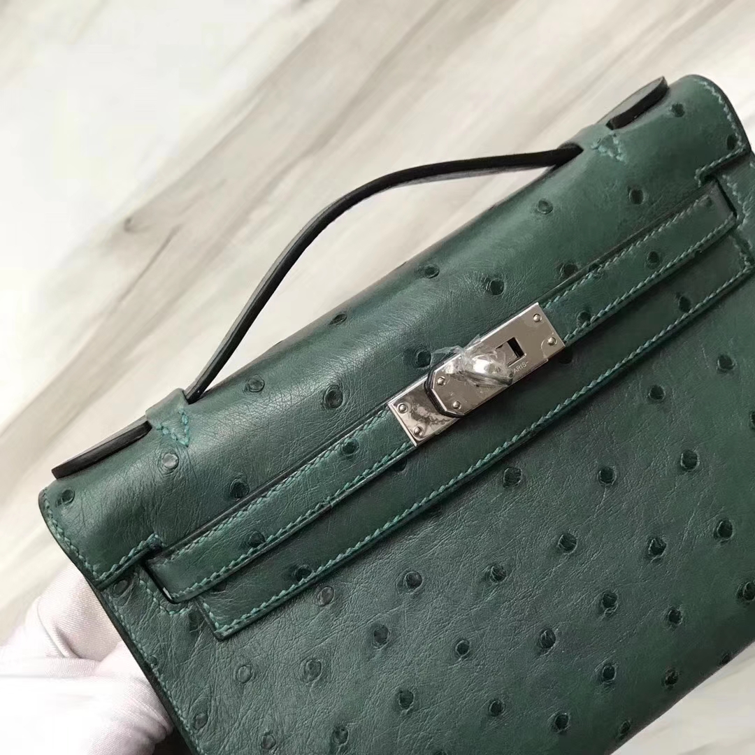 Hermès(爱马仕)Mini Kelly ostrich kk鸵鸟 Z6孔雀绿 顶级工艺 蜡线全手工 银扣 22cm-拉尔森鳄鱼皮具定制 - 爱马仕包包官网 Hermès(爱马仕)Mini Kelly ostrich kk鸵鸟 Z6孔雀绿 顶级工艺 蜡线全手工 银扣 22cm
