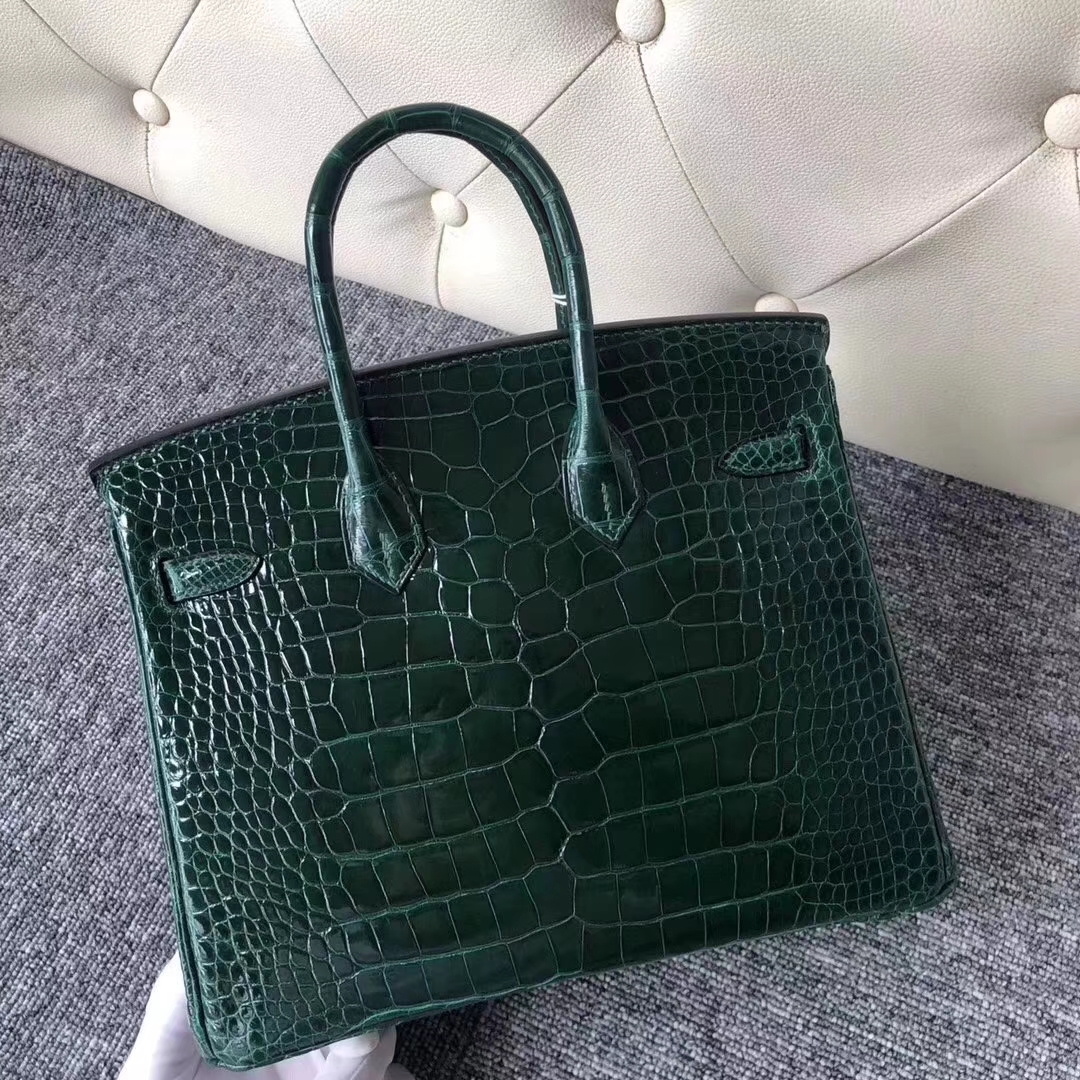 Hermès（爱马仕）Birkin铂金包 Alligator  shiny 亮面鳄鱼 ck67 祖母绿 银扣 25cm