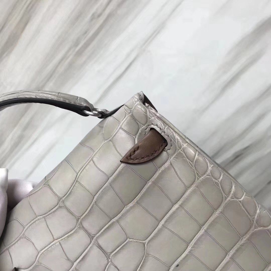 Hermès（爱马仕）Kelly doll娃娃包 ck80珍珠灰 鳄鱼拼 小可爱 16cm