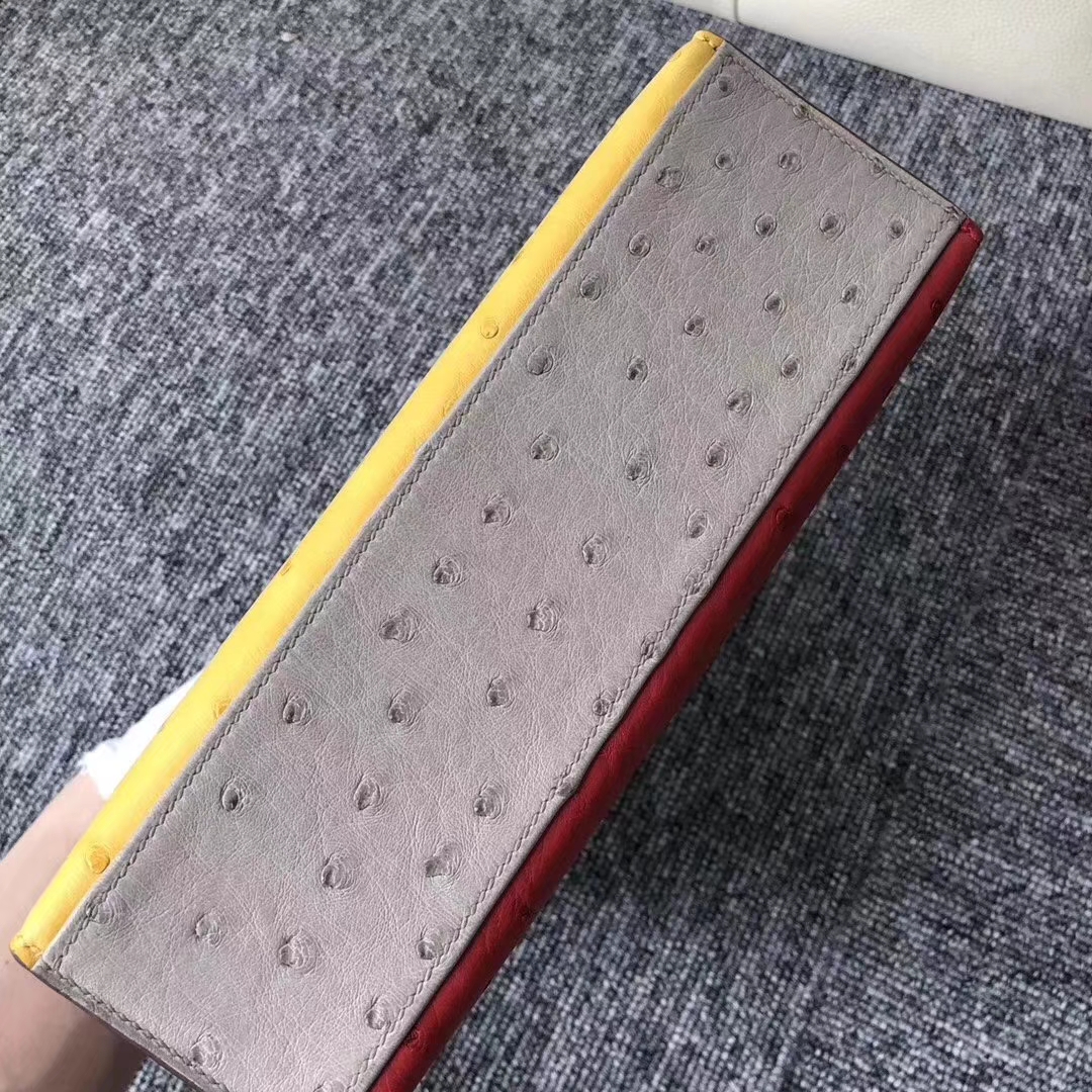 Hermès（爱马仕）Minikelly pochette 22cm Ostrich kk鸵鸟 彩虹包多拼色 金扣 马蹄印 限量