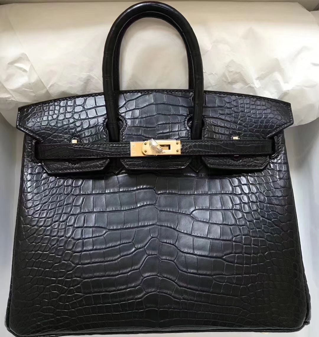 Hermès（爱马仕）Birkin铂金包 Alligator matt 雾面鳄鱼 ck89 黑色 noir 金扣 25cm