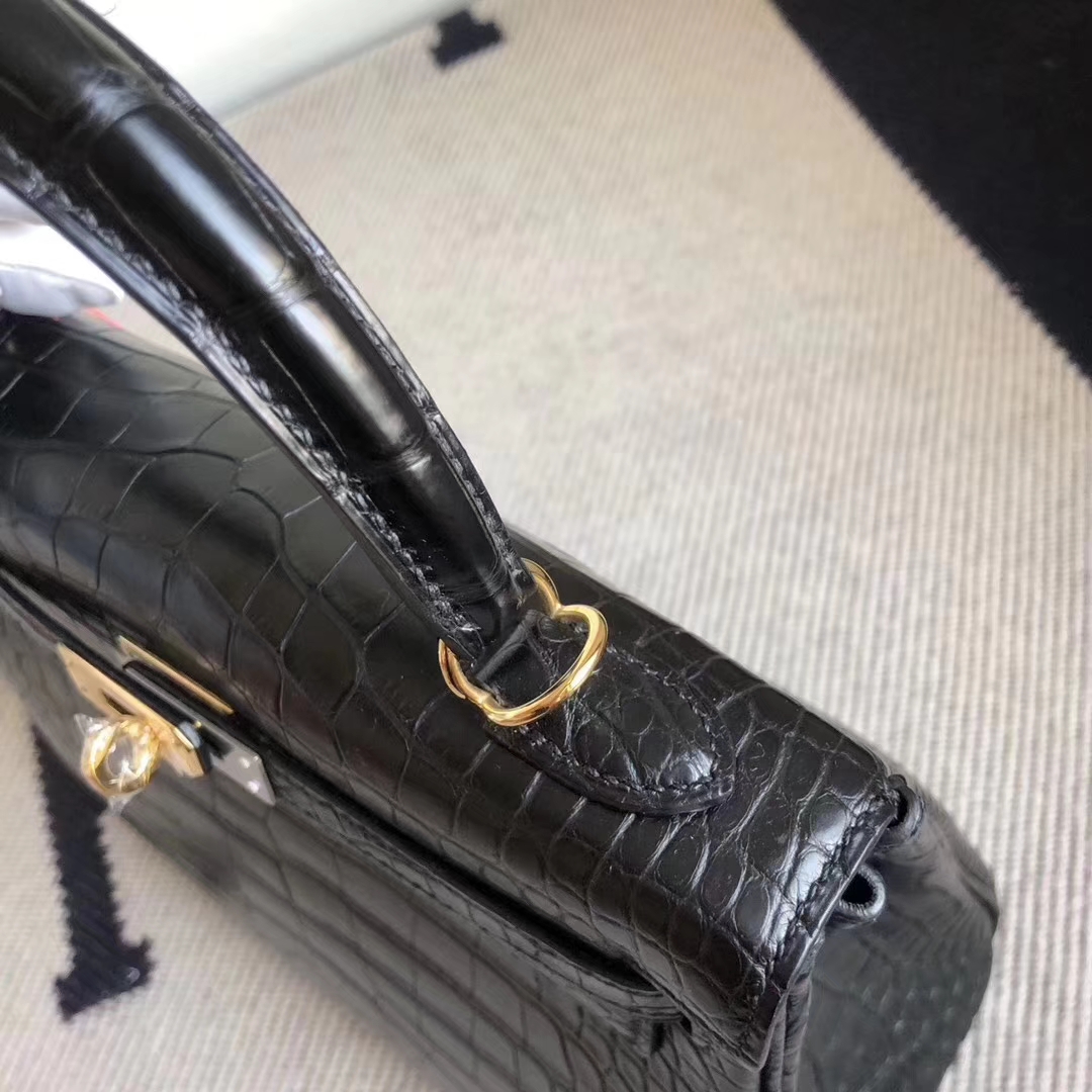 Hermès（爱马仕）Kelly Alligator matt 雾面鳄鱼 ck89 黑色 noir 金扣  顶级手缝 25cm 现货