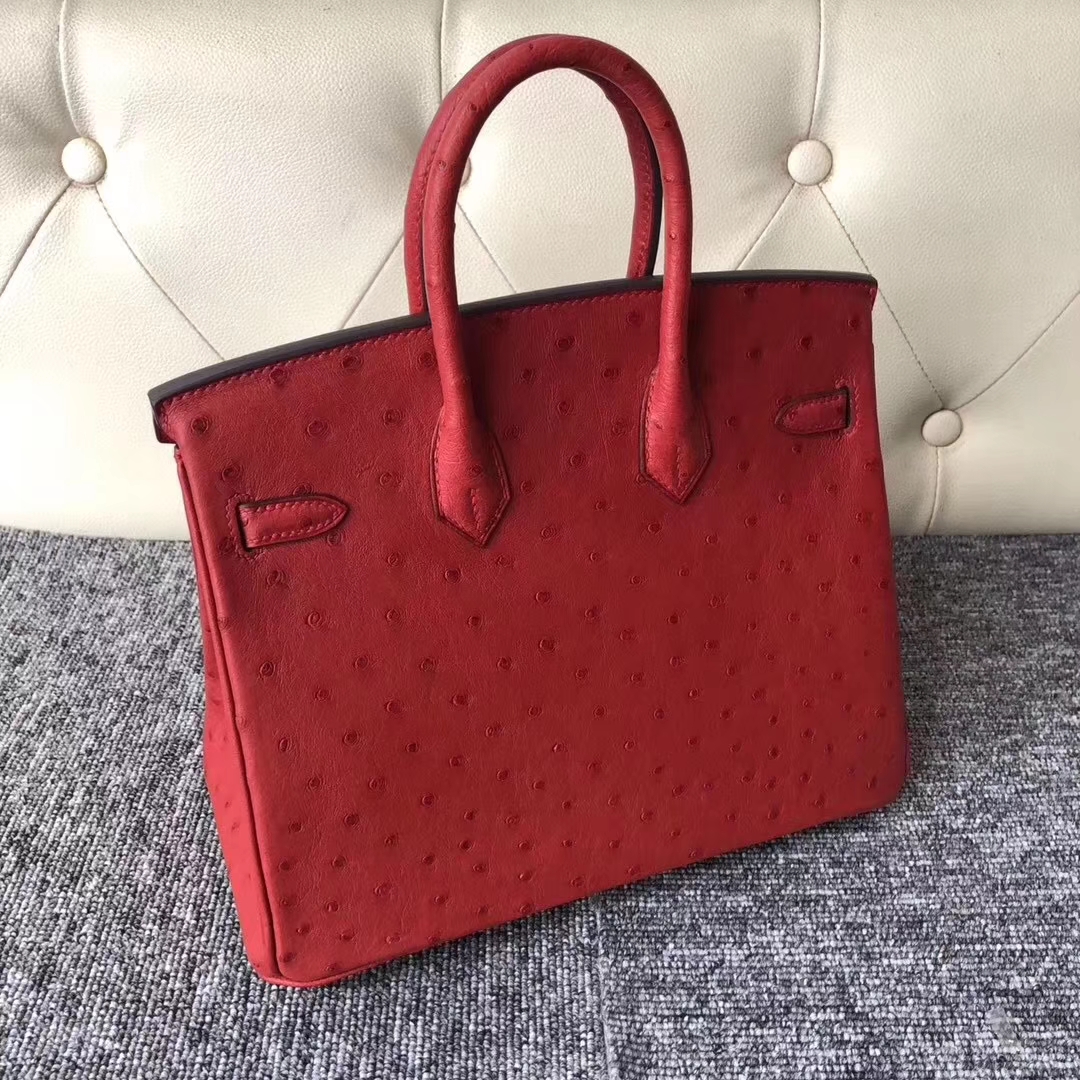 Hermès（爱马仕）Birkin铂金包 Ostrich kk鸵鸟 Q5 国旗红 rouge casaque 金扣 顶级手缝 25cm 现货