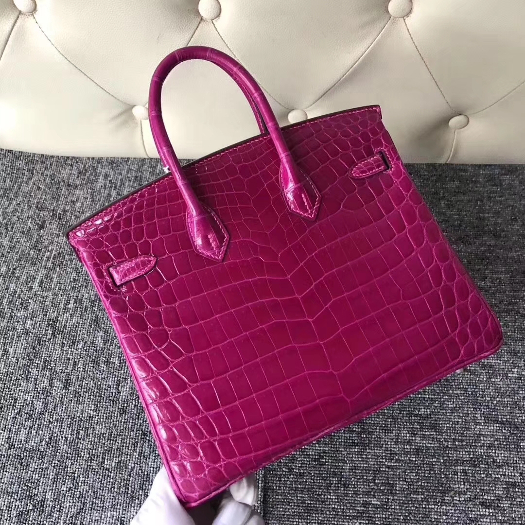 Hermès（爱马仕）Birkin铂金包 Crocodile shiny  J5 天方夜谭粉紫 银扣 顶级手缝 25cm 现货