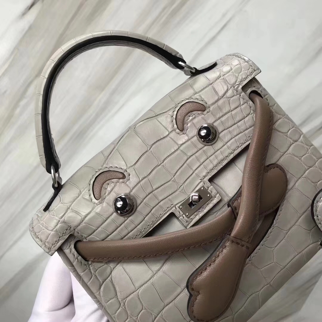 Hermès（爱马仕）Kelly doll娃娃包 ck80珍珠灰 鳄鱼拼 小可爱 16cm