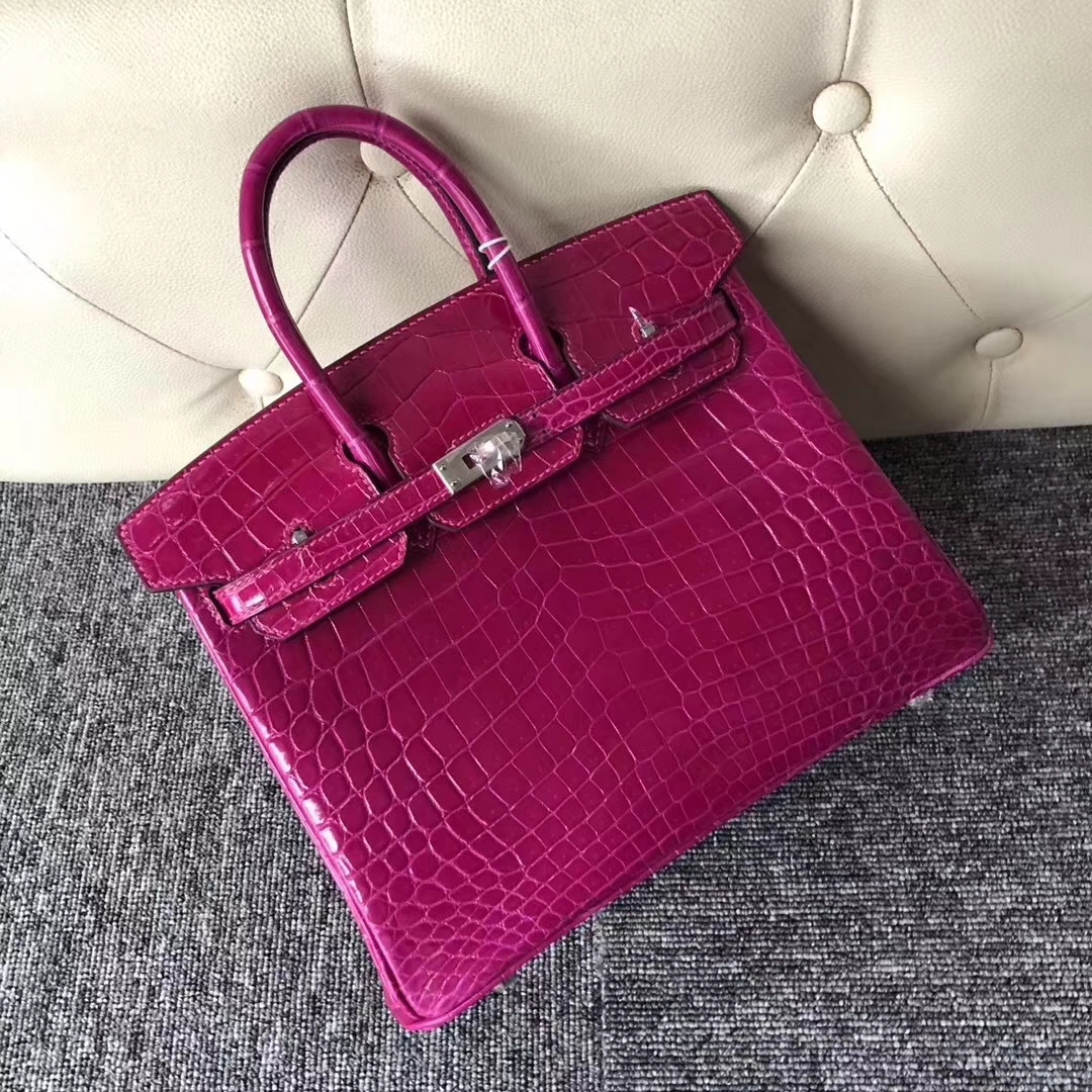 Hermès(爱马仕)Birkin铂金包 Crocodile shiny J5 天方夜谭粉紫 银扣 顶级手缝 25cm 现货-拉尔森鳄鱼皮具定制 - 爱马仕包包官网 Hermès(爱马仕)Birkin铂金包 Crocodile shiny J5 天方夜谭粉紫 银扣 顶级手缝 25cm 现货