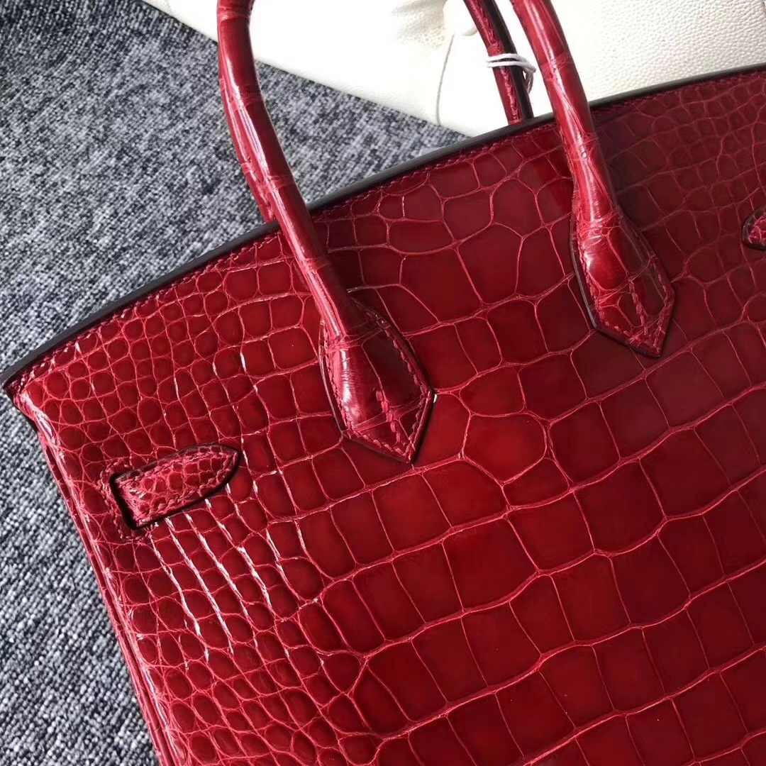Hermès（爱马仕）Birkin铂金包 Alligator shiny 亮面鳄鱼 ck95 法拉利红 Braise 银扣 25cm