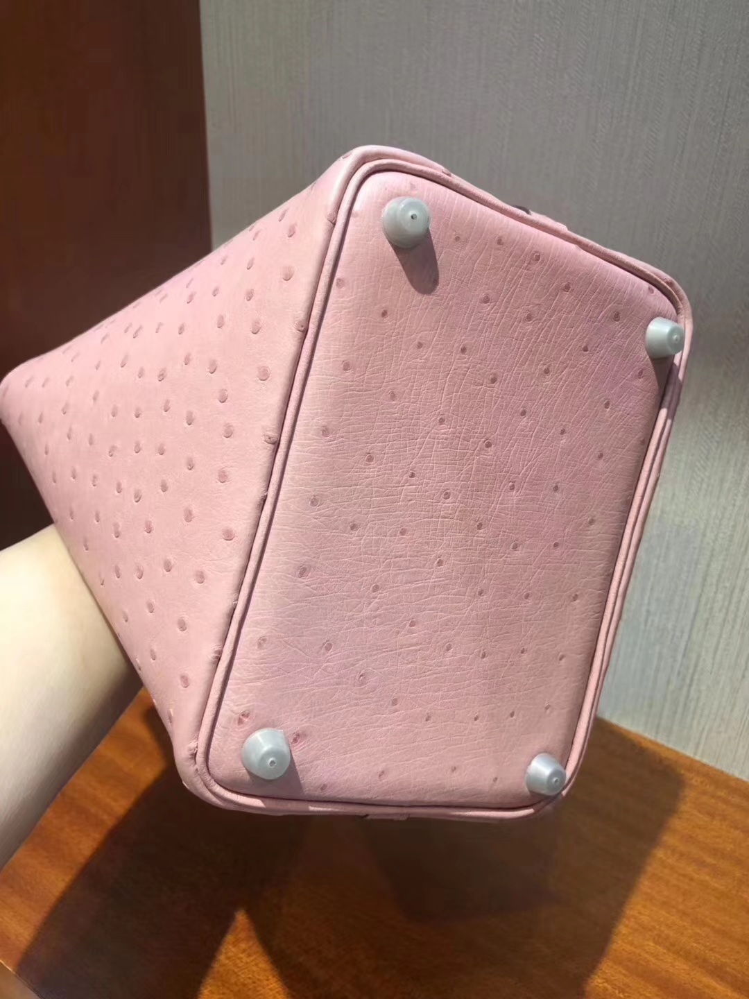 Hermès（爱马仕）Picotin Ostrich kk鸵鸟 1Ｑ 奶昔粉 rose confetti 银扣 18cm 现货