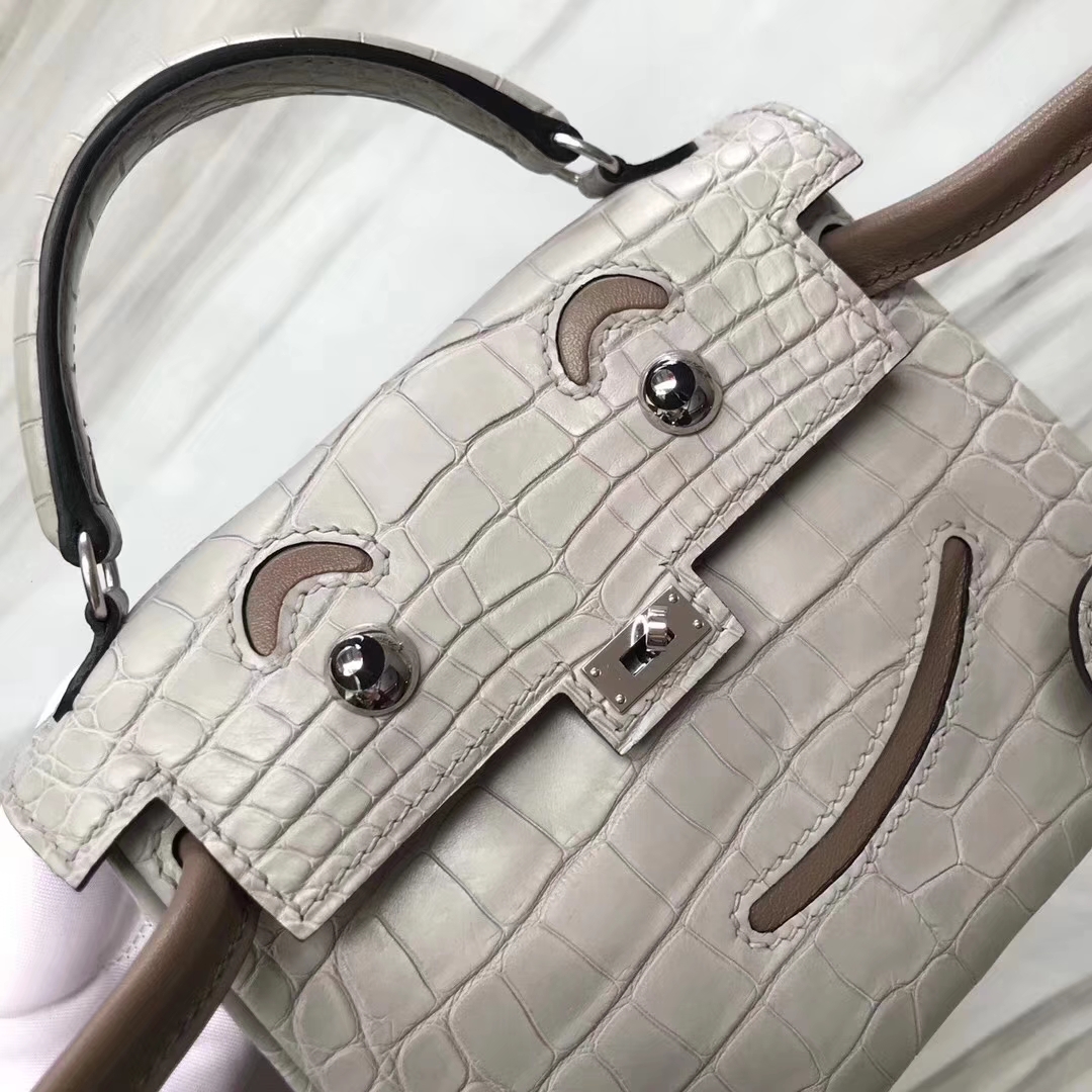 Hermès（爱马仕）Kelly doll娃娃包 ck80珍珠灰 鳄鱼拼 小可爱 16cm