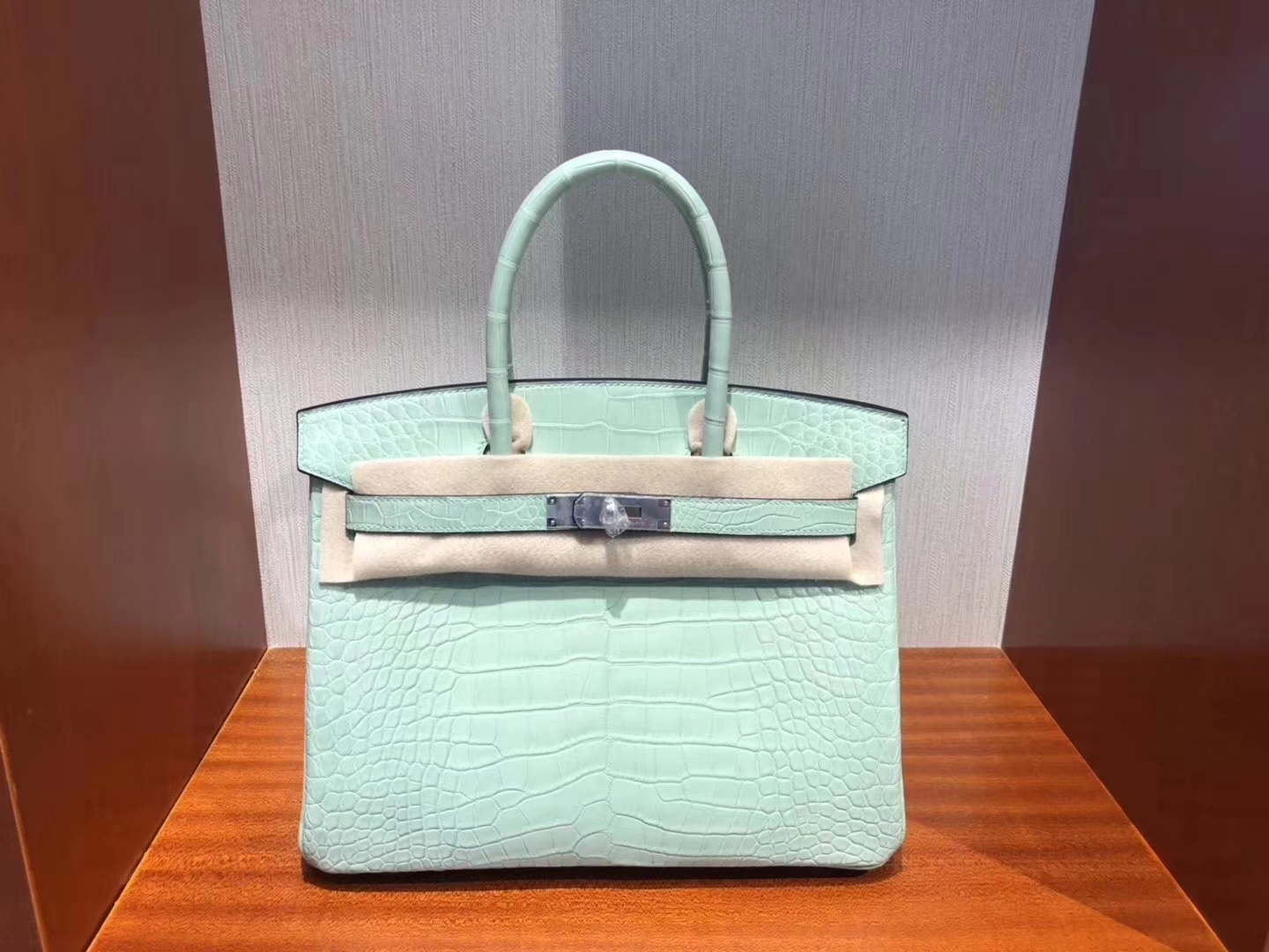 Hermès（爱马仕）Birkin铂金包 雾面鳄鱼 6U 薄荷绿 顶级手缝 小清新 银扣 30cm