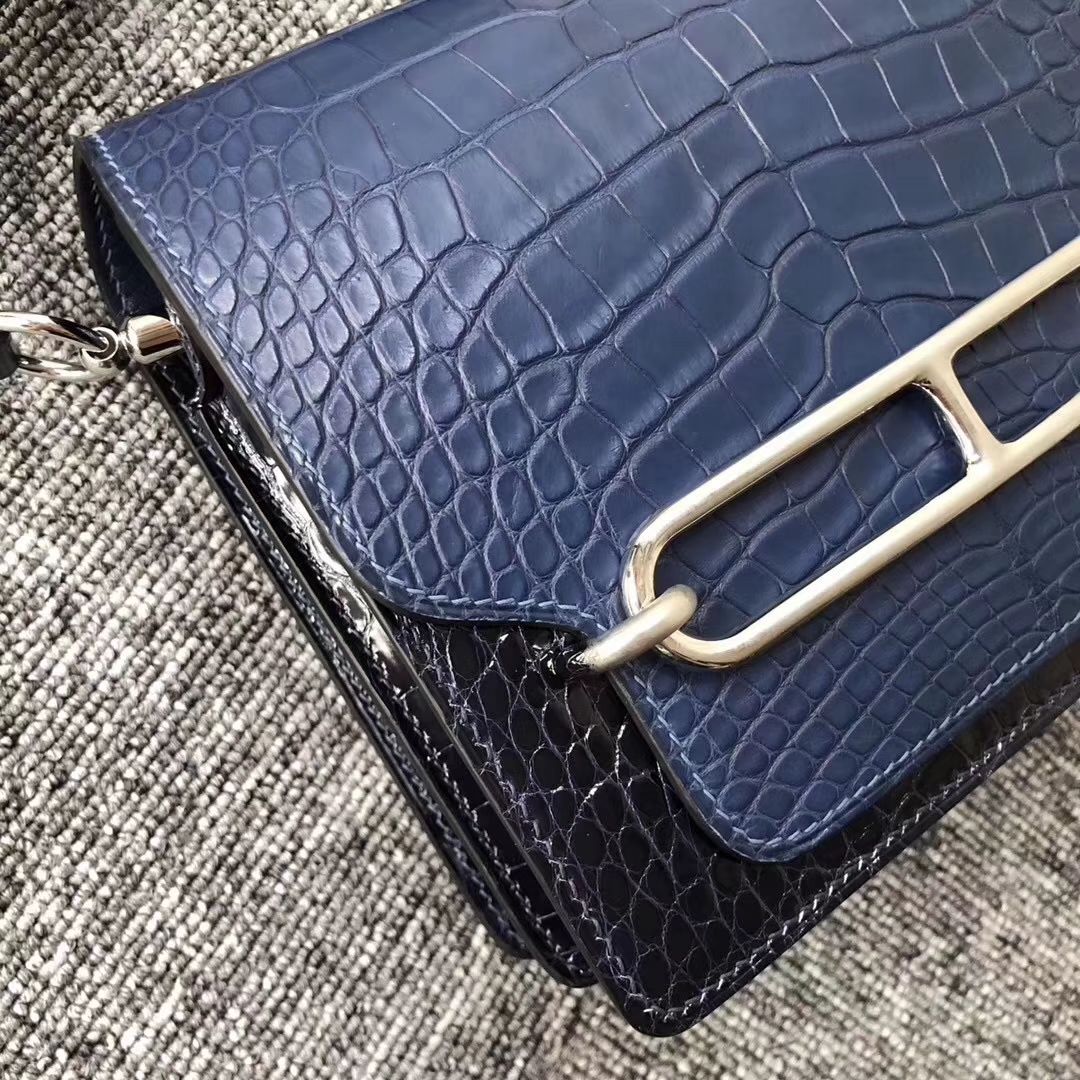 Hermès（爱马仕）Roulis Alligator 鳄鱼 马耳他蓝宝石蓝 银扣 超美 18cm