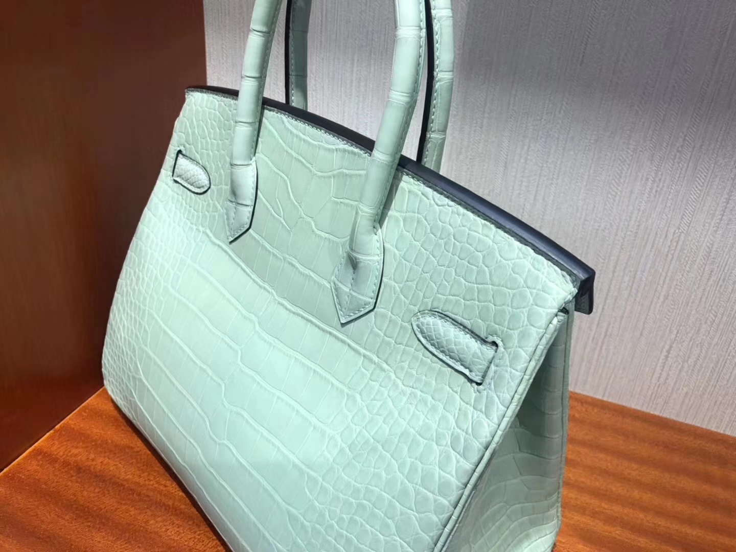 Hermès（爱马仕）Birkin铂金包 雾面鳄鱼 6U 薄荷绿 顶级手缝 小清新 银扣 30cm