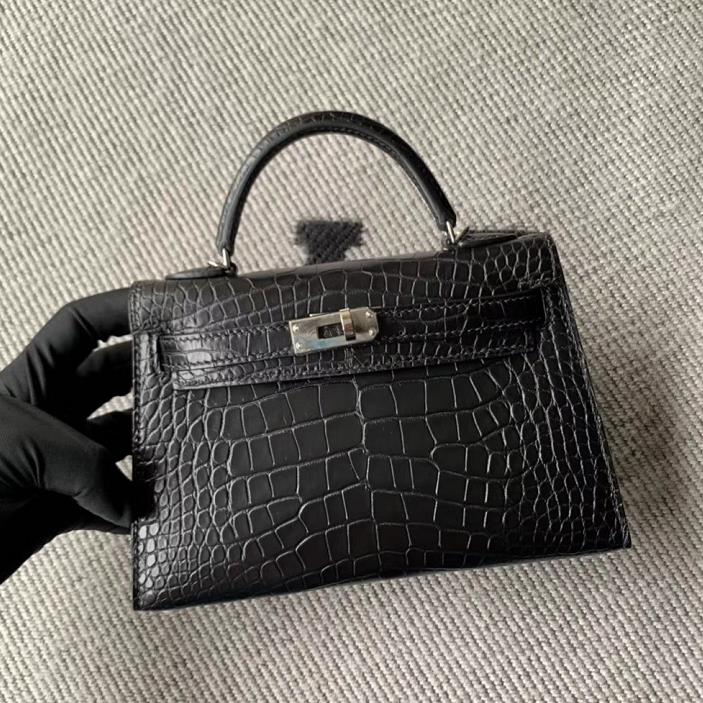 Hermès（爱马仕）minikelly迷你凯莉 黑色 美洲黑雾面 银扣 2代