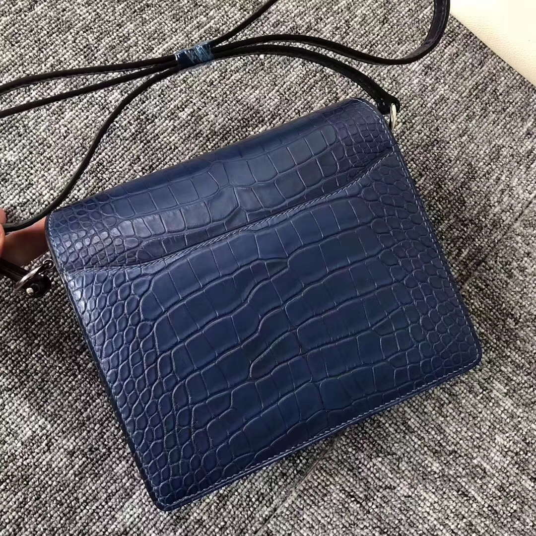 Hermès（爱马仕）Roulis Alligator 鳄鱼 马耳他蓝宝石蓝 银扣 超美 18cm