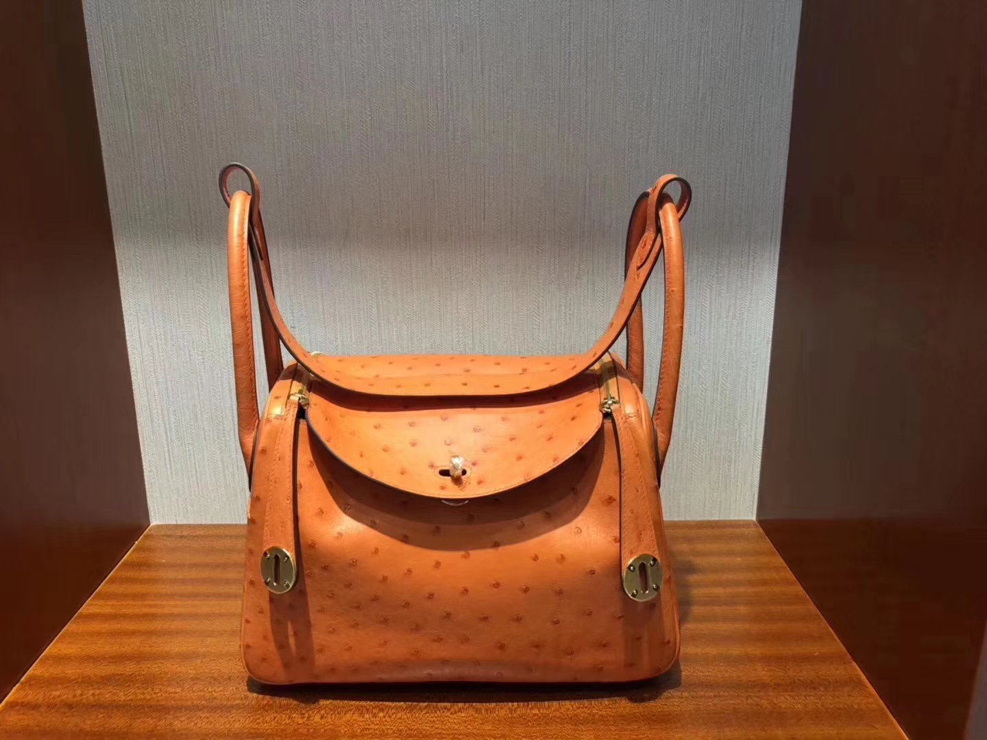 Hermès（爱马仕）Lindy琳迪包 Ostrich kk 鸵鸟 93橙色 orange 26cm