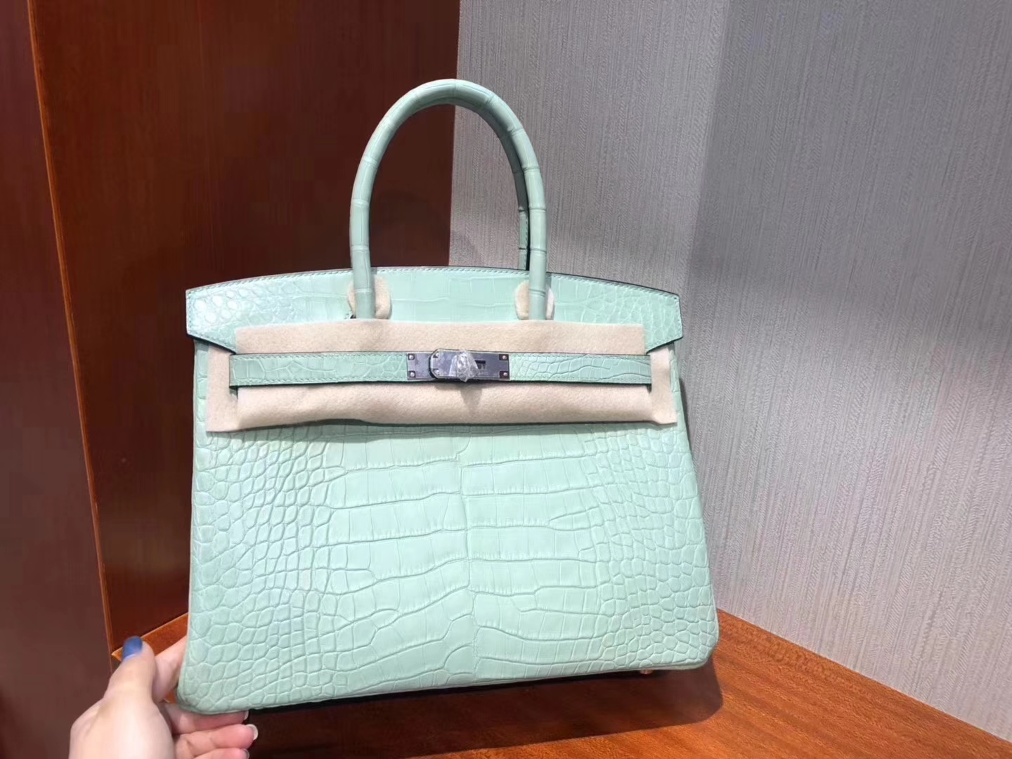Hermès（爱马仕）Birkin铂金包 雾面鳄鱼 6U 薄荷绿 顶级手缝 小清新 银扣 30cm
