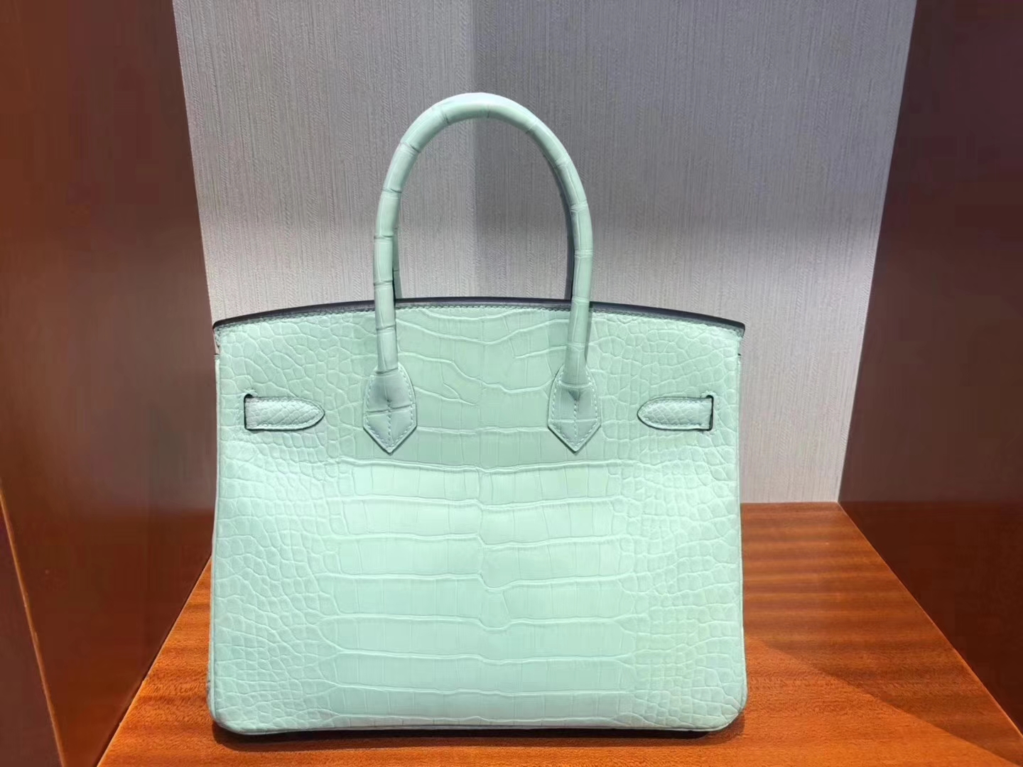 Hermès（爱马仕）Birkin铂金包 雾面鳄鱼 6U 薄荷绿 顶级手缝 小清新 银扣 30cm