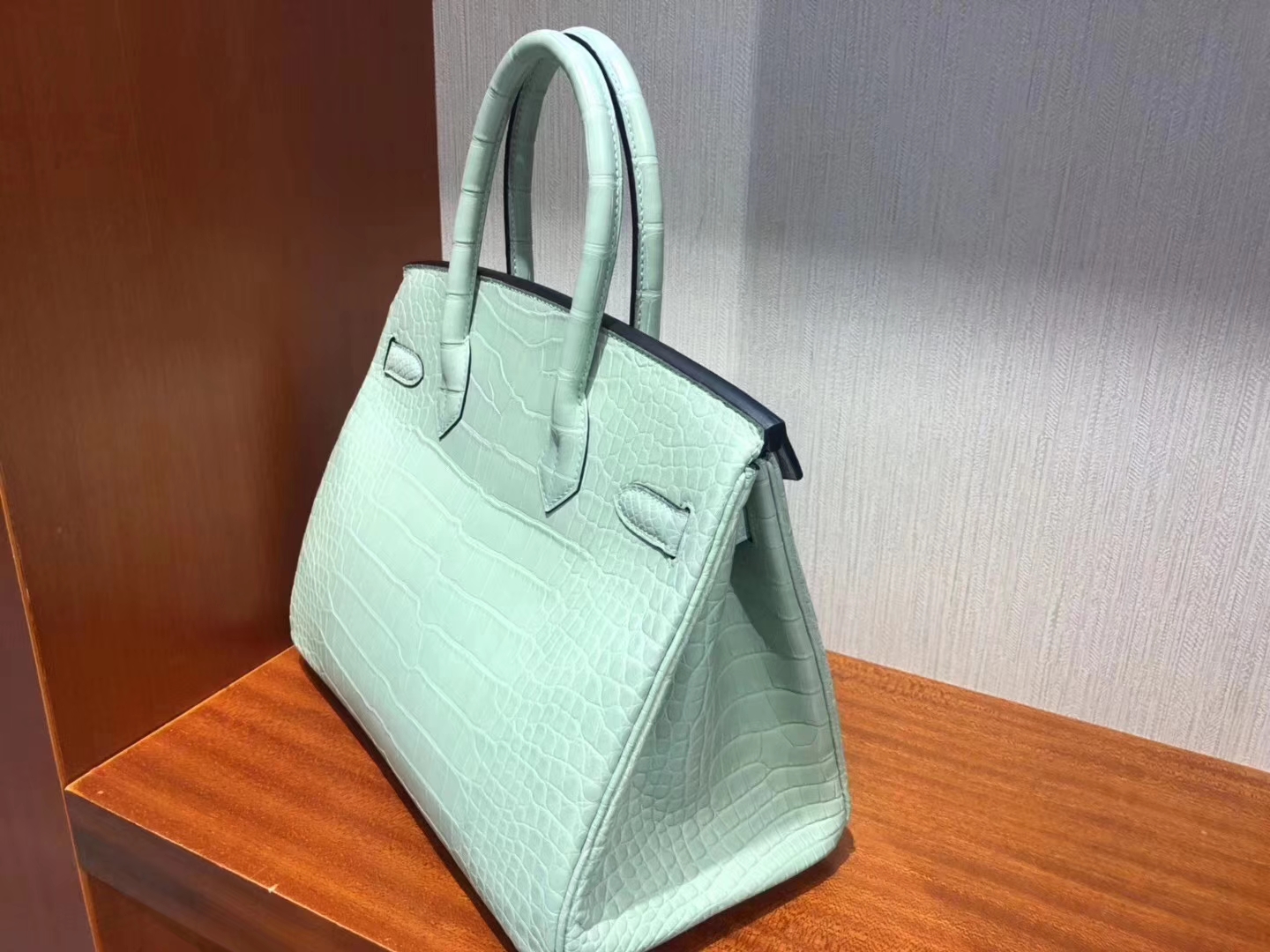 Hermès（爱马仕）Birkin铂金包 雾面鳄鱼 6U 薄荷绿 顶级手缝 小清新 银扣 30cm