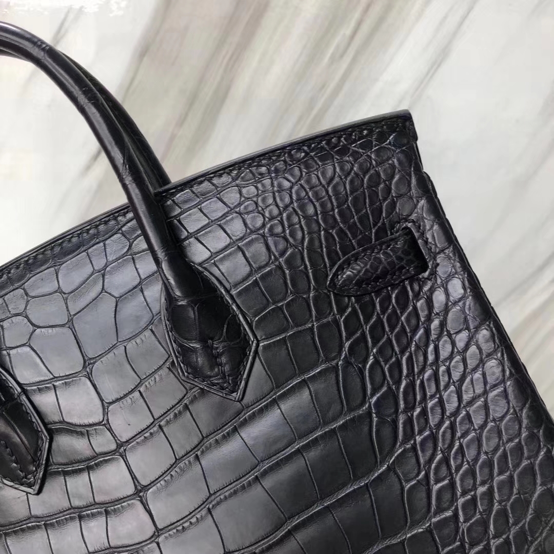 Hermès（爱马仕）Birkin铂金包 雾面框框美洲鳄 ck89黑色 顶级工艺 蜡线全手工 银扣 25cm