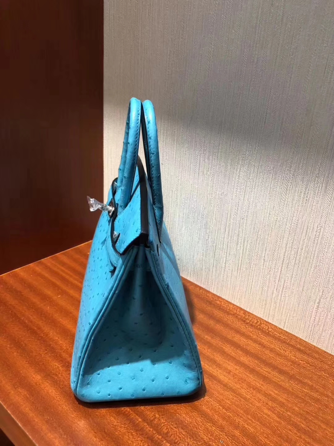 Hermès（爱马仕）Birkin铂金包 Ostrich kk 鸵鸟 3p 马卡龙蓝 银扣 25cm 现货