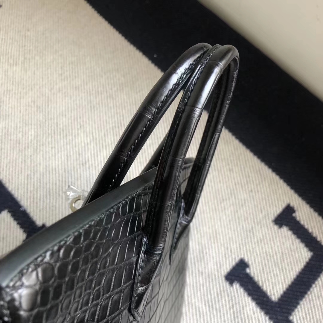 Hermès（爱马仕）Birkin铂金包 雾面倒V澳洲鳄鱼 御用原装HCP鳄鱼皮 CK89黑色 银扣 25cm