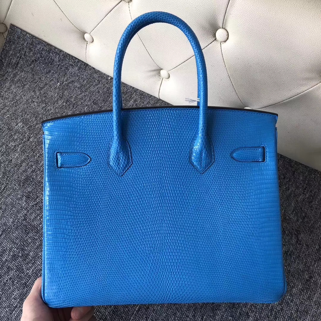 Hermès（爱马仕）Birkin铂金包 Lizard 御用进口蜥蜴皮 7W伊兹密尔蓝 银扣 30cm