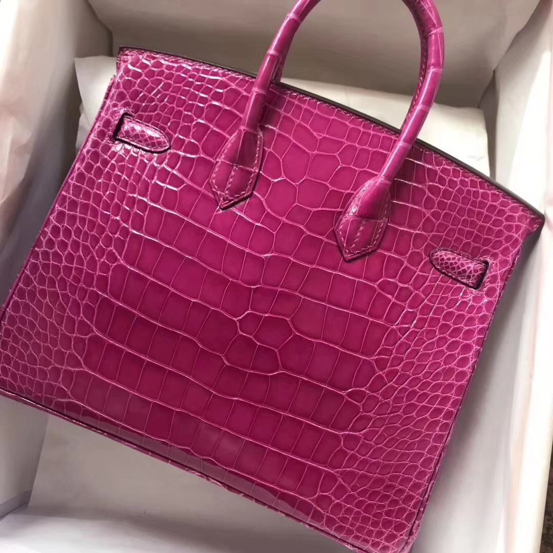 Hermès（爱马仕）Birkin铂金包 Alligator shiny 亮面鳄鱼J5 天方夜谭粉紫 金扣 顶级手缝 25cm