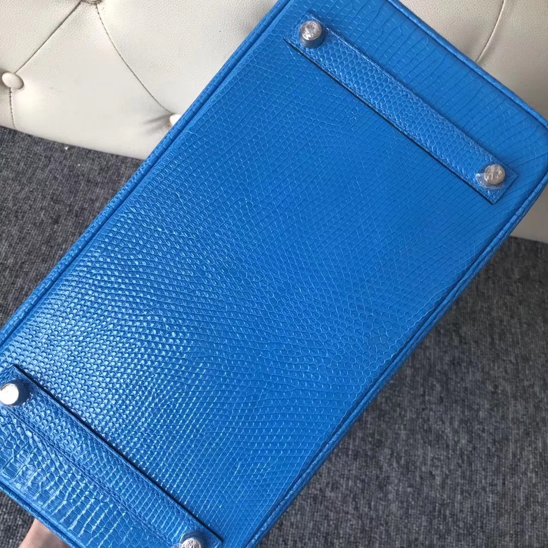 Hermès（爱马仕）Birkin铂金包 Lizard 御用进口蜥蜴皮 7W伊兹密尔蓝 银扣 30cm