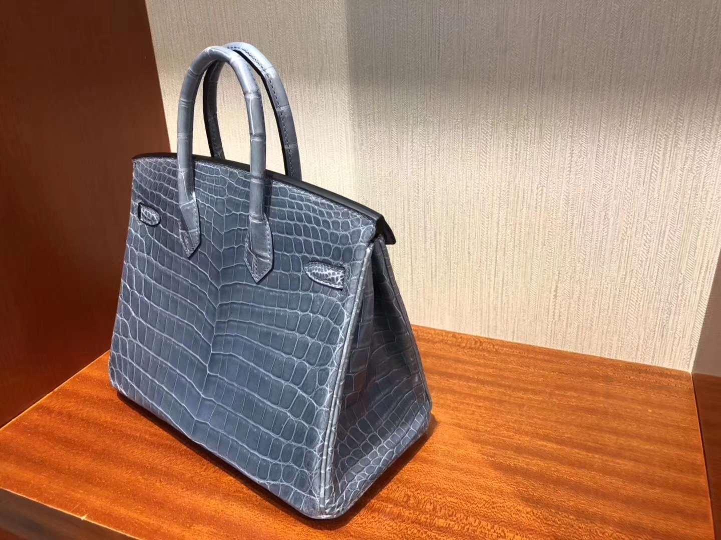 Hermès（爱马仕）Birkin铂金包 牛仔蓝 亮面鳄鱼 ck75 银扣 顶级手缝 25cm 现货