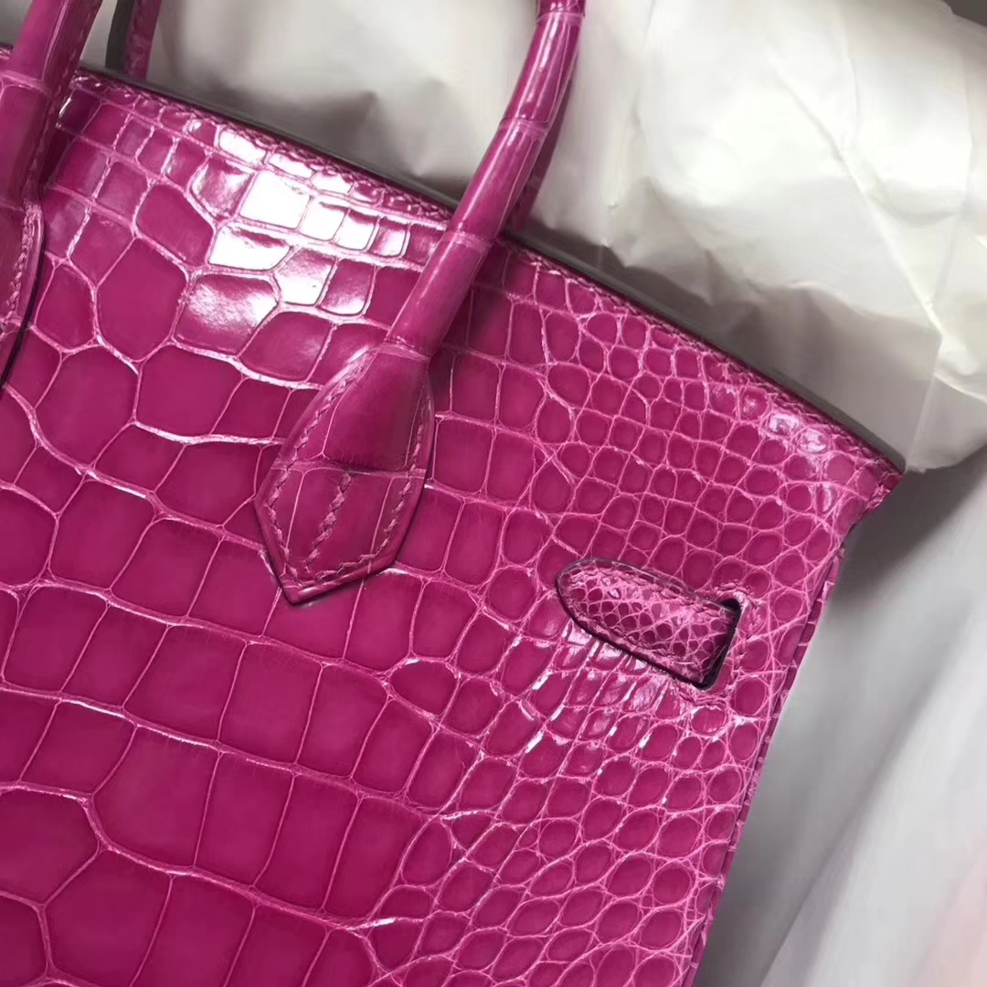 Hermès（爱马仕）Birkin铂金包 Alligator shiny 亮面鳄鱼J5 天方夜谭粉紫 金扣 顶级手缝 25cm