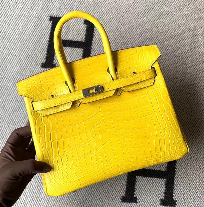 Hermès（爱马仕）Birkin铂金包 黄色 雾面鳄鱼皮 银扣 25cm