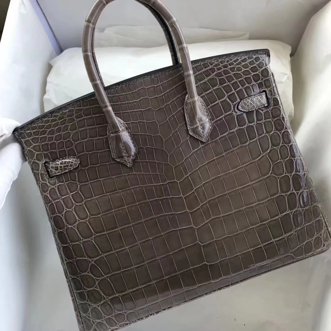 Hermès（爱马仕）Birkin铂金包 Crocodile shiny 亮面鳄鱼 ck81 斑鸠灰 金扣 顶级手缝 25cm