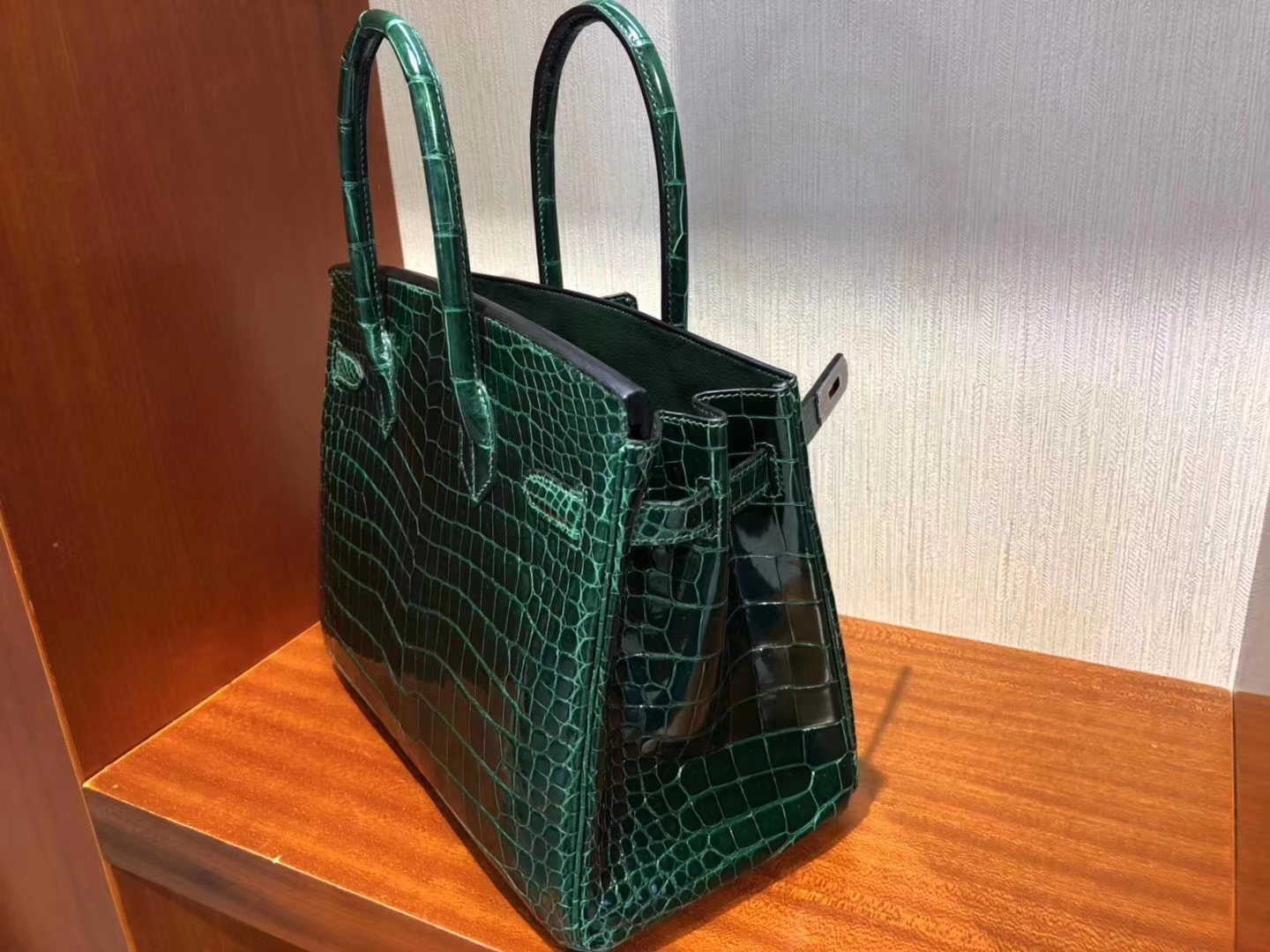 Hermès（爱马仕）Birkin铂金包 亮面澳洲鳄鱼 ck67 祖母绿  银扣 30cm