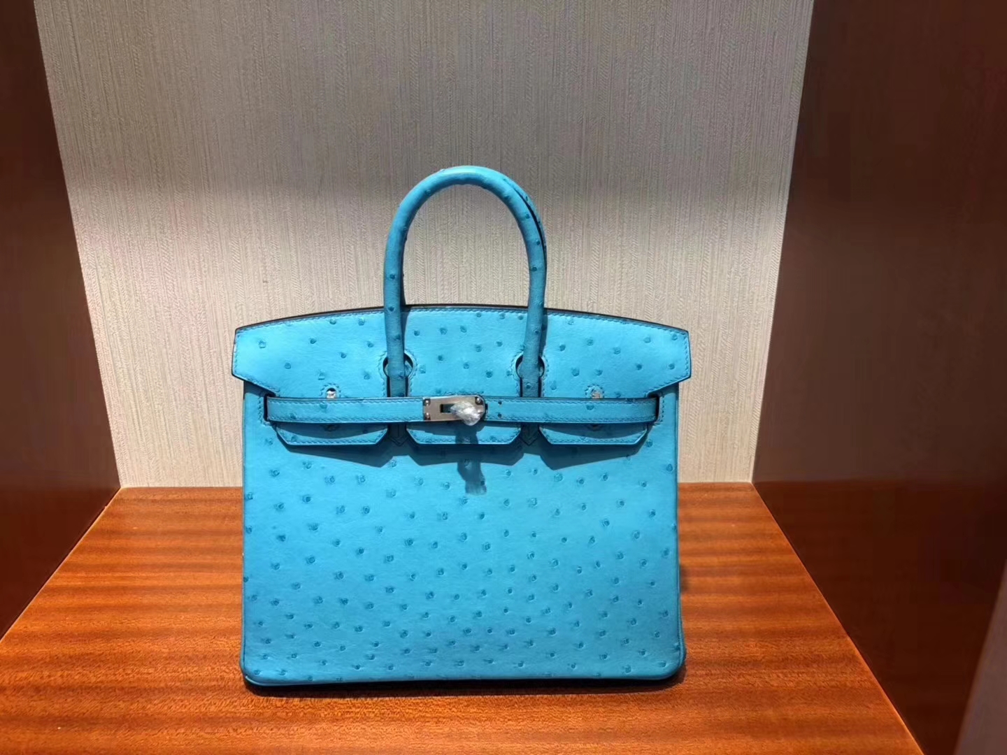 Hermès（爱马仕）Birkin铂金包 Ostrich kk 鸵鸟 3p 马卡龙蓝 银扣 25cm 现货