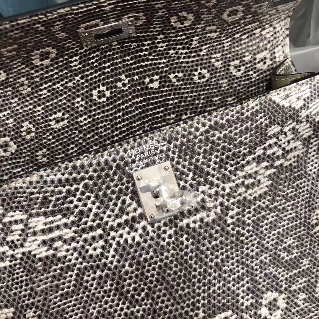 Hermès（爱马仕）Kelly凯莉包 Lizard 御用进口蜥蜴皮 全手工蜜蜡线缝 01自然色 银扣 25cm 现货
