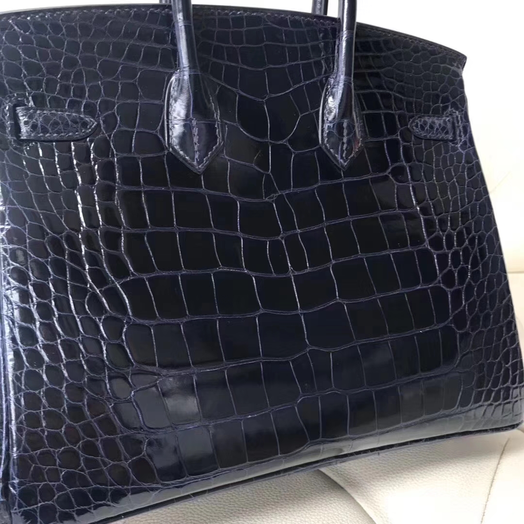 Hermès（爱马仕）Birkin铂金包 Alligator shiny 亮面鳄鱼 7K 宝石蓝 银扣 顶级手缝 25cm 现货
