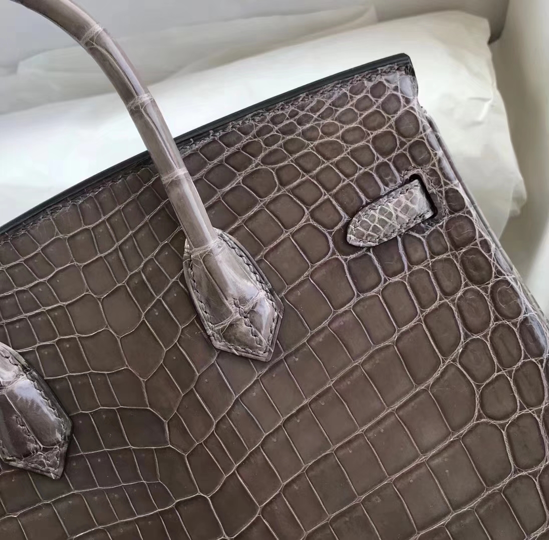 Hermès（爱马仕）Birkin铂金包 Crocodile shiny 亮面鳄鱼 ck81 斑鸠灰 金扣 顶级手缝 25cm