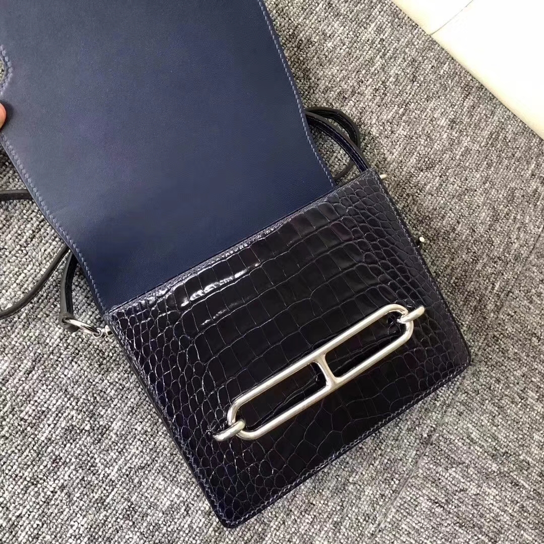 Hermès（爱马仕）Roulis Alligator 鳄鱼 马耳他蓝宝石蓝 银扣 超美 18cm