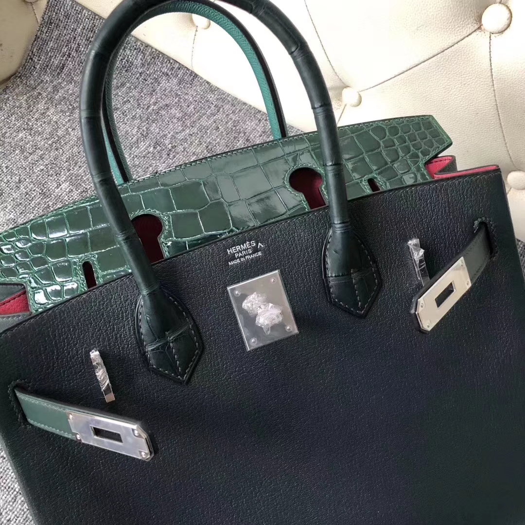 Hermès（爱马仕）Birkin铂金包 八拼色 银扣 30cm