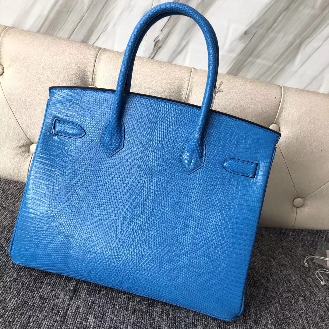 Hermès(爱马仕)Birkin铂金包 Lizard 御用进口蜥蜴皮 7W伊兹密尔蓝 银扣 30cm-拉尔森鳄鱼皮具定制 - 爱马仕包包官网 Hermès(爱马仕)Birkin铂金包 Lizard 御用进口蜥蜴皮 7W伊兹密尔蓝 银扣 30cm