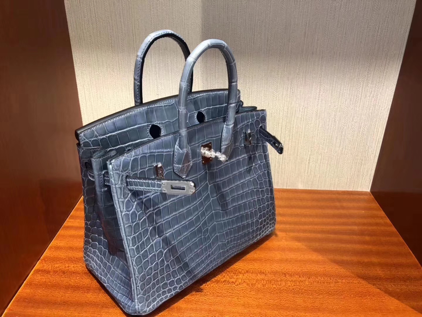 Hermès（爱马仕）Birkin铂金包 牛仔蓝 亮面鳄鱼 ck75 银扣 顶级手缝 25cm 现货