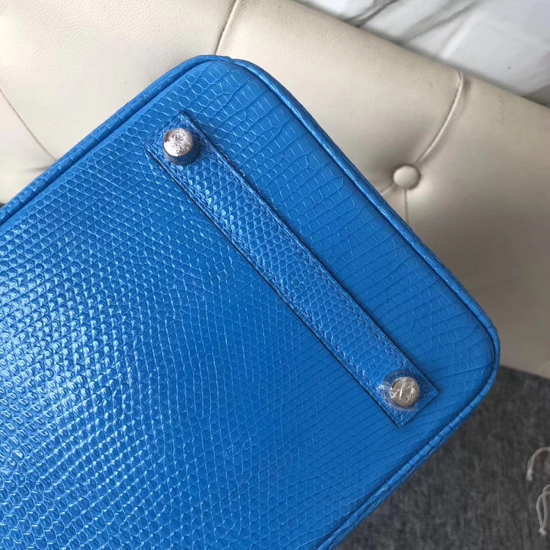 Hermès（爱马仕）Birkin铂金包 Lizard 御用进口蜥蜴皮 7W伊兹密尔蓝 银扣 30cm