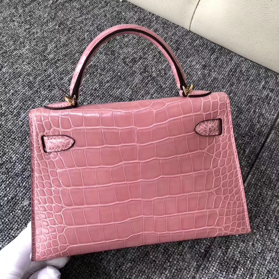 Hermès（爱马仕）Minikelly迷你凯莉 Alligator shiny 亮面鳄鱼 奶昔粉 金扣 超美现货 2代