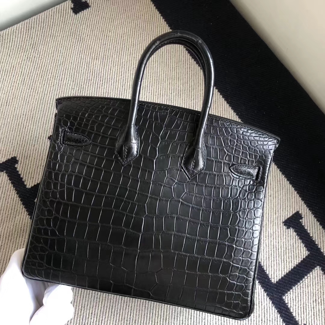 Hermès（爱马仕）Birkin铂金包 雾面倒V澳洲鳄鱼 御用原装HCP鳄鱼皮 CK89黑色 银扣 25cm